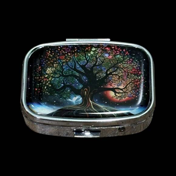 Unbranded Other - Cute Tree of Life Portable Rectangle Metal Pill Organizer Case